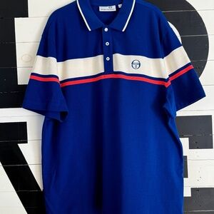 Serio Tacchini Blue/White/Pink Polo Size XL